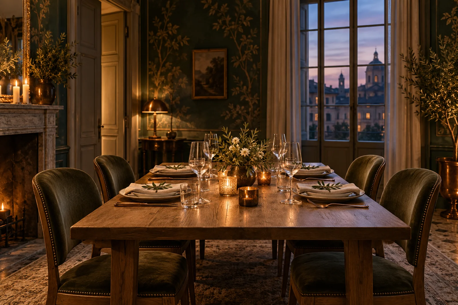Illustratieve gedekte tafel voor een intiem diner met een gezelschap